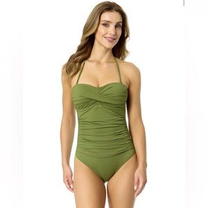 Anne Cole Women's Twist Front Shirred One Piece Swimsuit Size Medium(8) Green